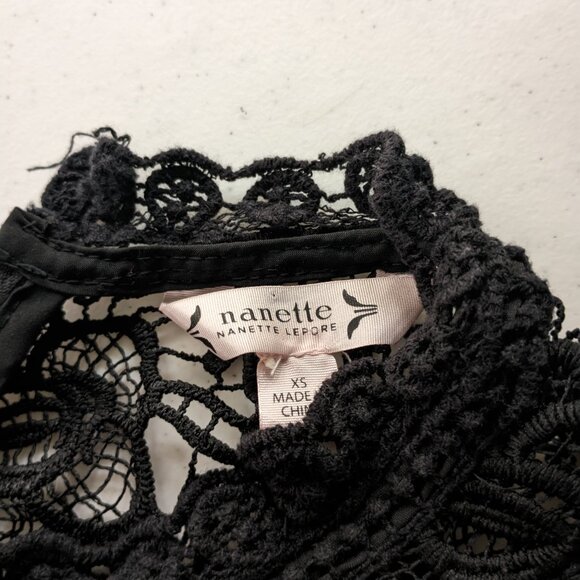 XS Nanette Lepore Lace Gold-Zip Black Blouse - Picture 3 of 6